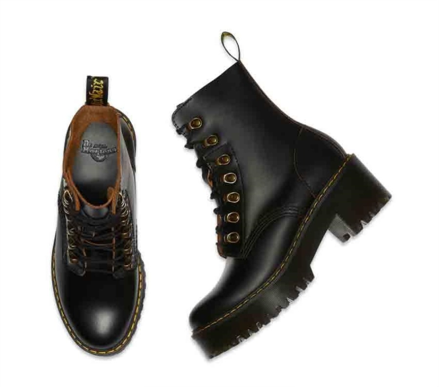 Svart Vintage Glatt Dr.martens Norge Leona Vintage Støvel Med Hæl