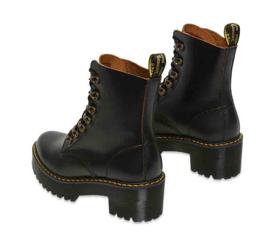 Svart Vintage Glatt Dr.martens Norge Leona Vintage Støvel Med Hæl