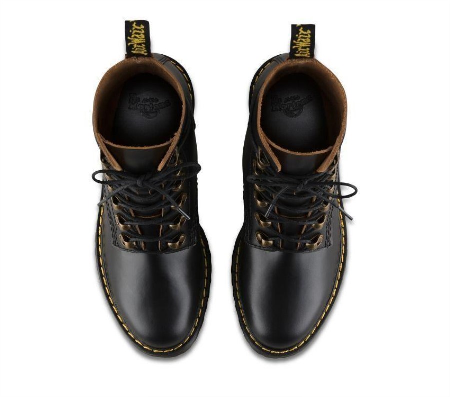 Svart Vintage Glatt Dr.martens Norge Leona Vintage Støvel Med Hæl