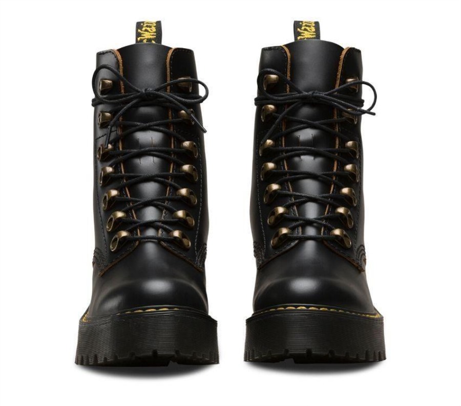 Svart Vintage Glatt Dr.martens Norge Leona Vintage Støvel Med Hæl