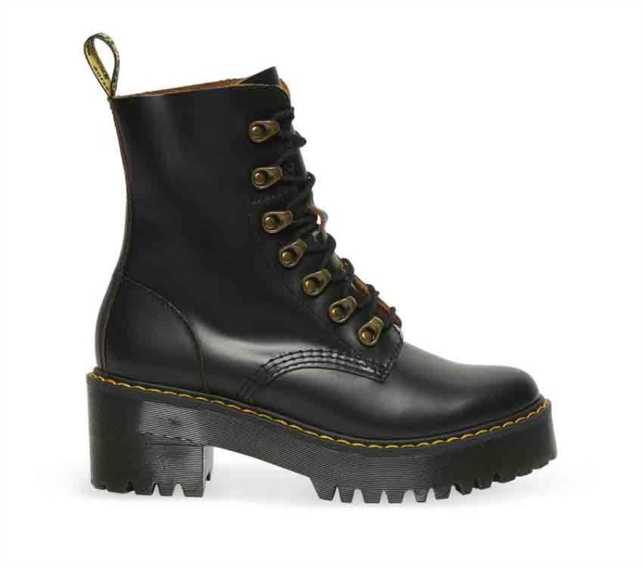 Svart Vintage Glatt Dr.martens Norge Leona Vintage Støvel Med Hæl