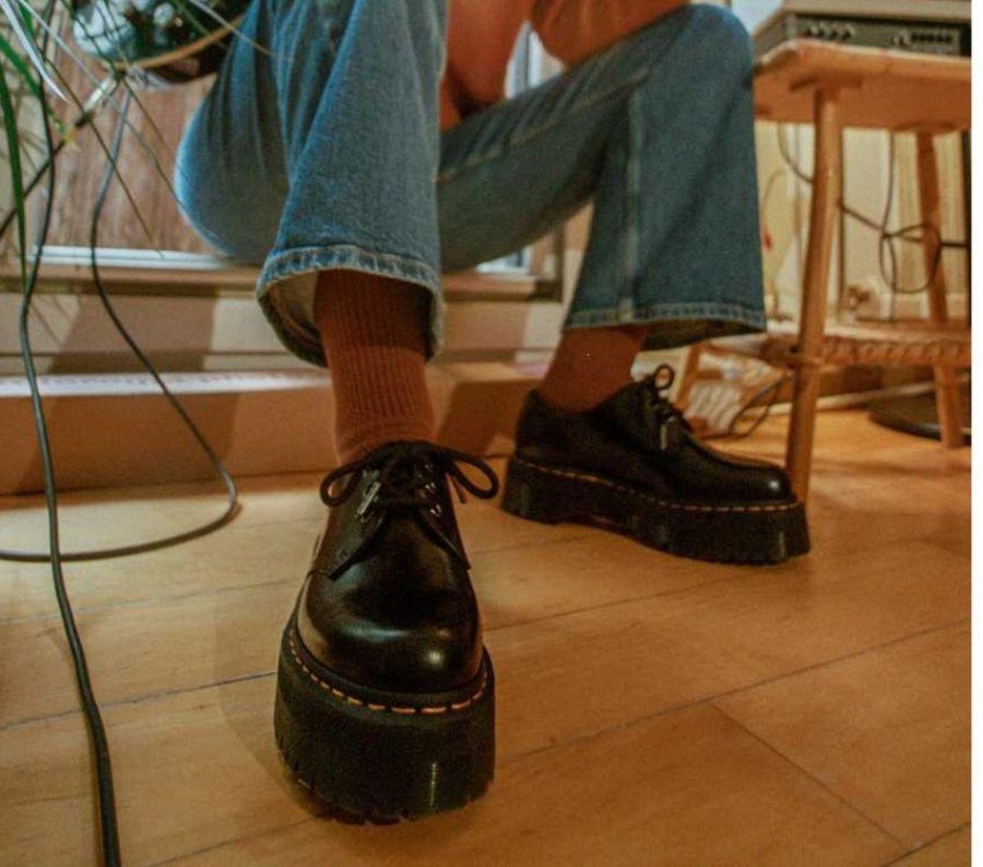 Dr.martens Norge 1461 Quad Polert Glatt Sort Polert Glatt