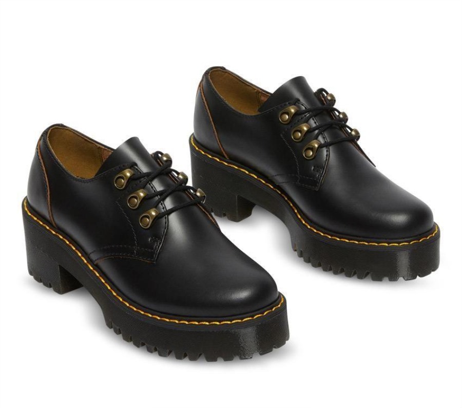 Dr.martens Norge Leona Lo Vintage Glatt Sort Vintage Glatt